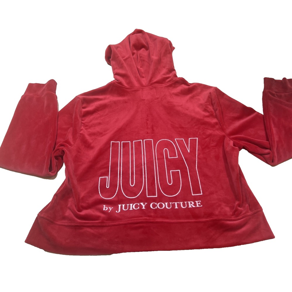 Juicy Couture Womens Hoodie Jacket‎ Size Large Full Zip Red Soft Velour A16